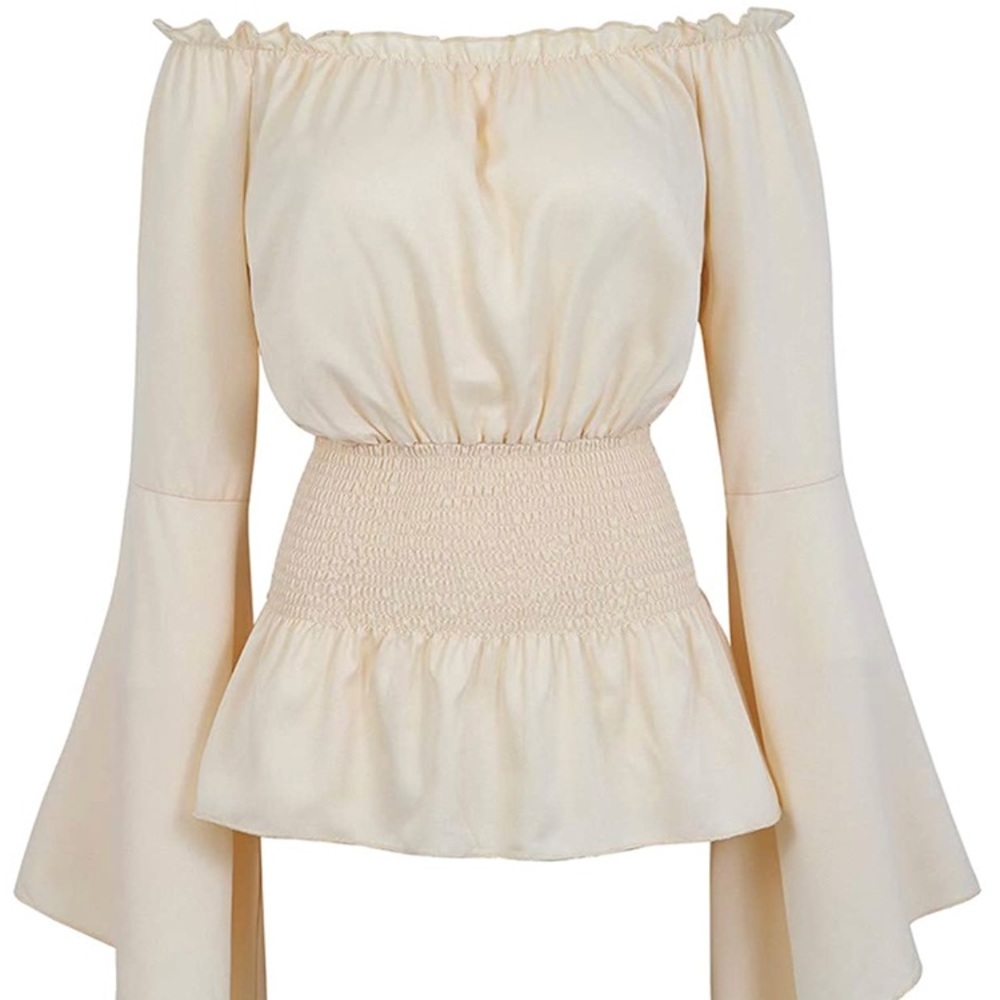 Beige smock pirate top w/ large bell sleeves